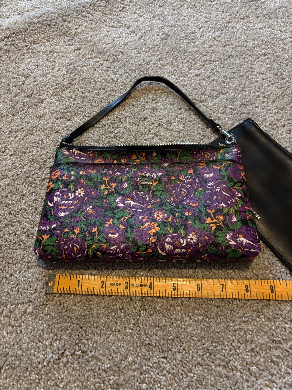 Coach Purple Floral Wristlet Clutch with Green Accents